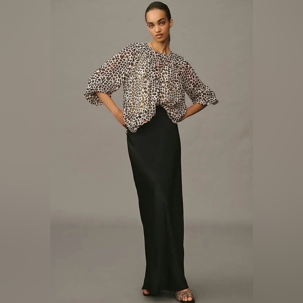 Anthropologie Maeve Anima Print Long Sleeve‎ Pleated Peasant Blouse Office